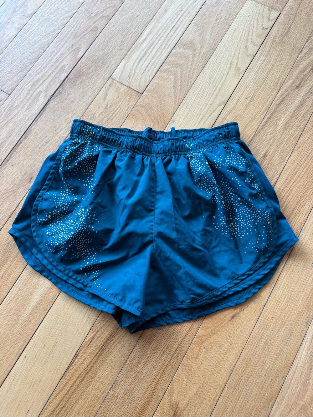 Nike Teal Athletic Running Shorts with Metallic Dot Accents